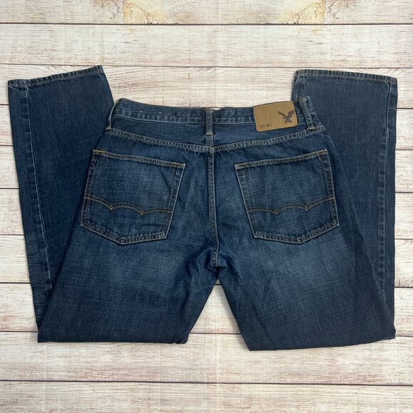 American Eagle Relaxed Straight Leg Jeans Men's 30x32 Medium Wash Denim AEO - Picture 8 of 16